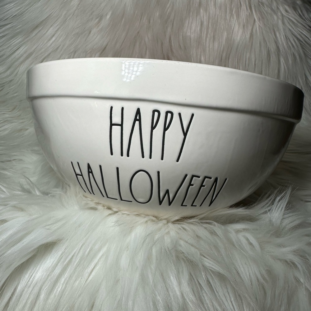 Rae Dunn Large Happy Halloween Bowl with Orange Interior